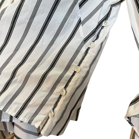 Milly Gabby Stripe Bell Sleeve Top Pinstriped High-Neck Ruffle White Office 4 - Picture 7 of 11